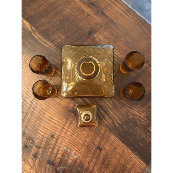 1965 Amber Whisky Decanter & 4 Shot Glasses MCM Indiana - Picture 7 of 9